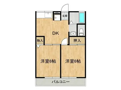 レトアイチモト 1号棟(2DK/2階)の間取り写真