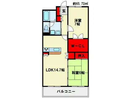 シャトレ大手町S棟(2LDK/11階)の間取り写真