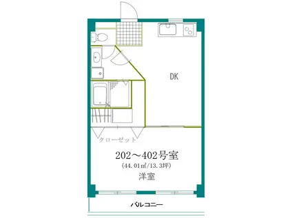 ホワイトヒルマンション(1LDK/4階)の間取り写真