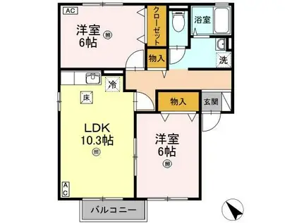 カーサエスペランザB(2LDK/1階)の間取り写真