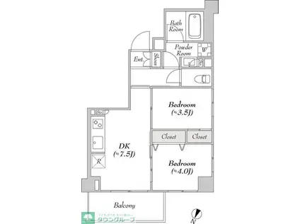 ルミーク本町ウエスト(2DK/4階)の間取り写真