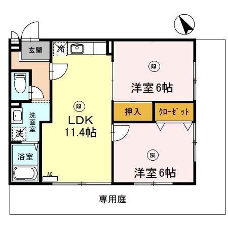 BLOOM花見田II(2LDK/1階)の間取り写真
