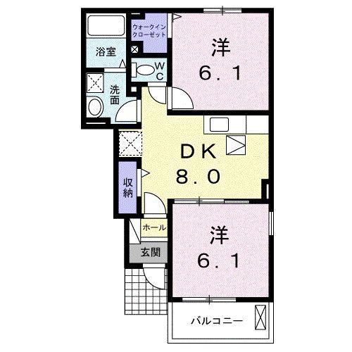 サニーコッティA(2DK/1階)の間取り写真