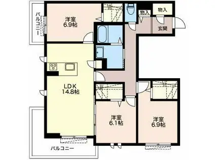 シェ・ブラウゼ北村(3LDK/3階)の間取り写真