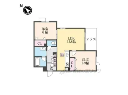 サンヴィアンテ長尾2(2LDK/1階)の間取り写真