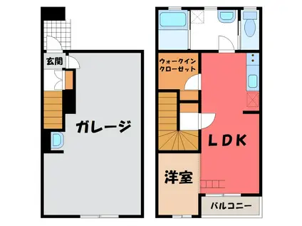 サウス-GARAGE(1LDK/1階)の間取り写真