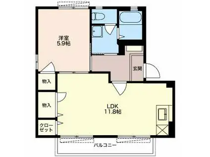 コモンシティ瀬名川(1LDK/1階)の間取り写真