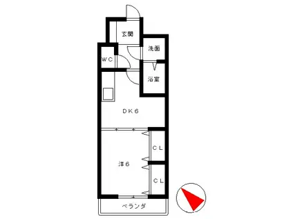 フェリシア青地(1DK/1階)の間取り写真