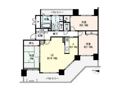 ヴェルビュ円山北6条グランステージ(3LDK/11階)の間取り写真