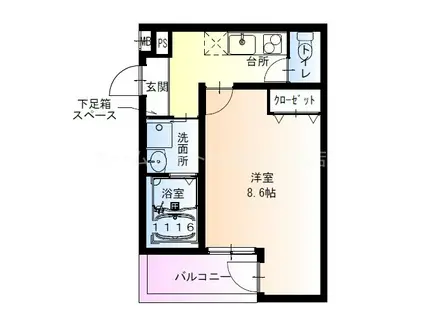 フジパレス若江岩田南(1K/1階)の間取り写真