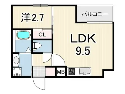 ワコーレヴィータ神戸山本通(1LDK/2階)の間取り写真