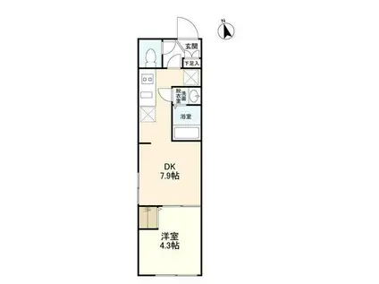 ウェルスクエアイズム中野坂上(1DK/2階)の間取り写真