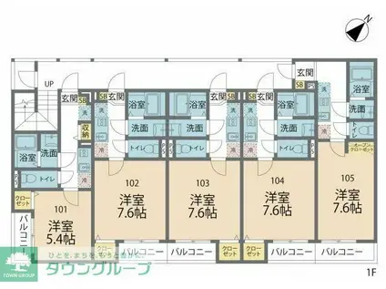 カインドネス小田急相模原V(1K/1階)の間取り写真