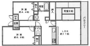 JR姫新線 本竜野駅 徒歩18分 6階建 築37年(3LDK/5階)の間取り写真