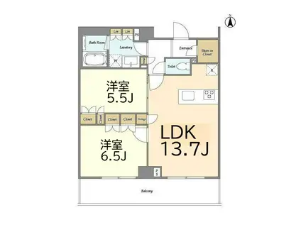 ディームス横濱神之木台(2LDK/4階)の間取り写真