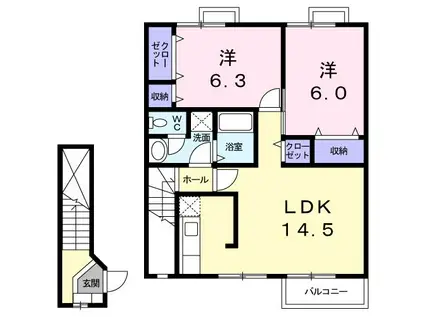 メゾン・シュテルン(2LDK/2階)の間取り写真