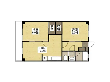 ソシエ府中(2LDK/4階)の間取り写真