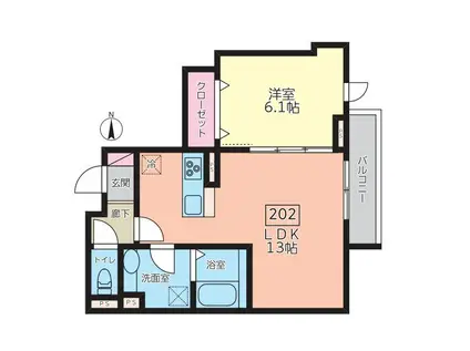 ベルフォルム赤堤(1LDK/2階)の間取り写真