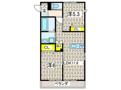 ENKYO YUKI(2LDK/2階)の間取り写真