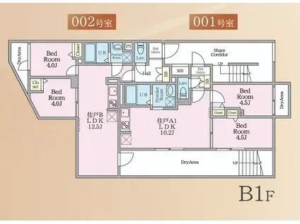 HJクラウンI(2LDK/B1階)の間取り写真