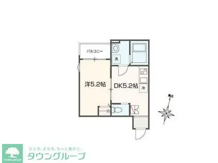 MELLAS西大宮III(1DK/2階)の間取り写真