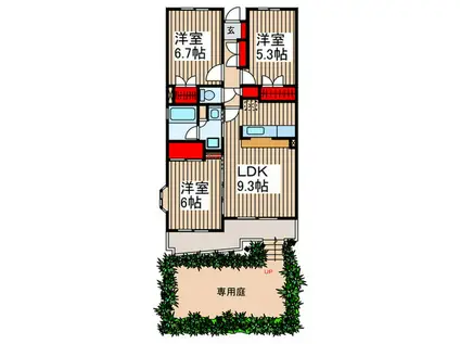 アースウインド北原台(3LDK/1階)の間取り写真