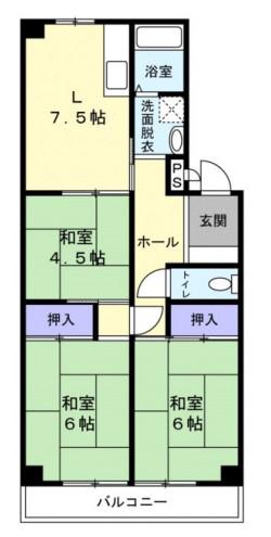 北在家アパートメント(3DK/4階)の間取り写真