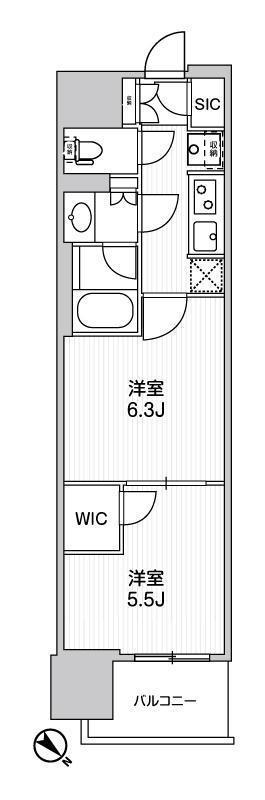 ワーブ横浜伊勢佐木町(2K/15階)の間取り写真