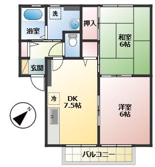 パレス曙A(2DK/2階)の間取り写真