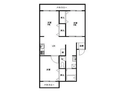 第3ヒロカネビル(2LDK/3階)の間取り写真