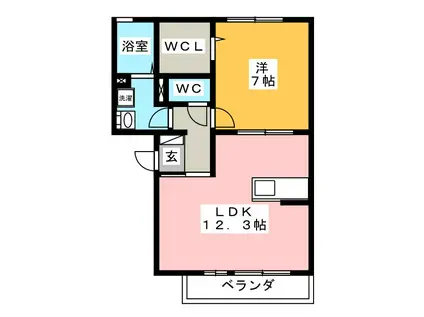 コンフィデンテII(1LDK/1階)の間取り写真