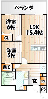 グランドパレス小倉小文字通(2LDK/6階)の間取り写真