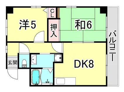 ウエストフィールド里中(2DK/1階)の間取り写真