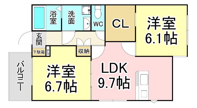 プレミアージュ緑ヶ丘II(2LDK/3階)の間取り写真