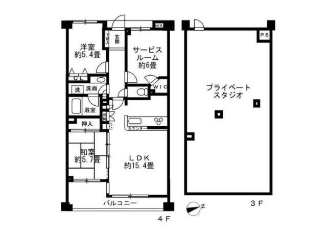 ランドシティ玉川学園ロイヤルテラス(2SLDK/3階)の間取り写真
