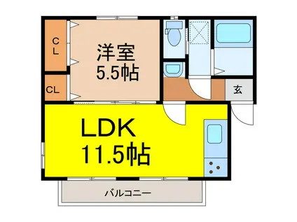木塚ビル(1LDK/3階)の間取り写真