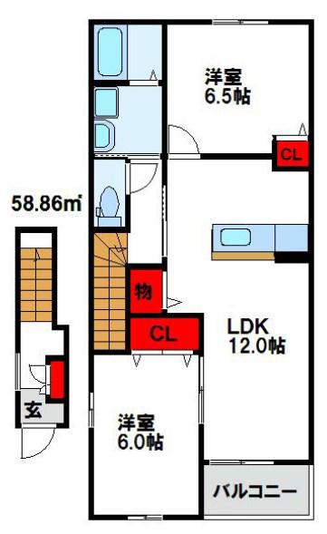 グリーンヒルズ旭A棟(2LDK/2階)の間取り写真