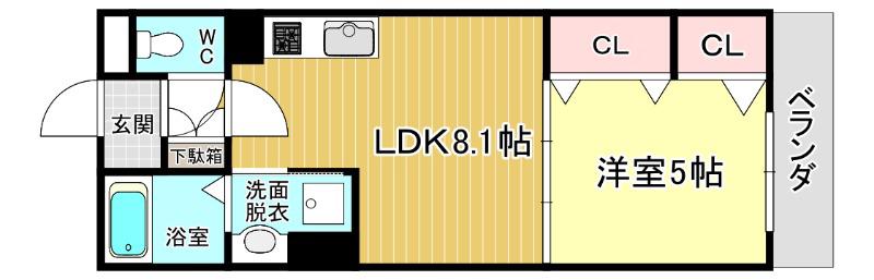 セレニティ豊川(1LDK/2階)の間取り写真