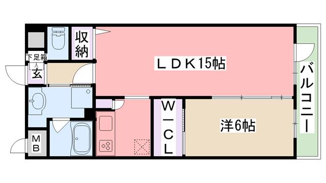 グランジェ東甲子園(1LDK/2階)の間取り写真