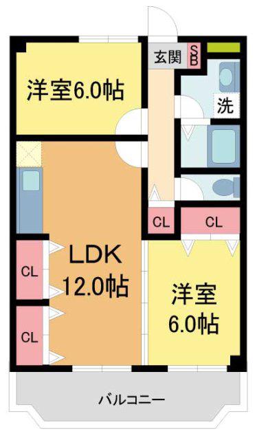 インペリアル中田(2LDK/2階)の間取り写真