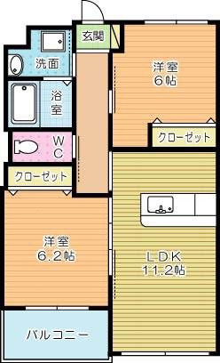 エバーグリーン小倉(2LDK/3階)の間取り写真