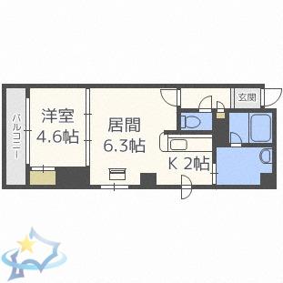 サンリッチ南5条(1LDK/3階)の間取り写真