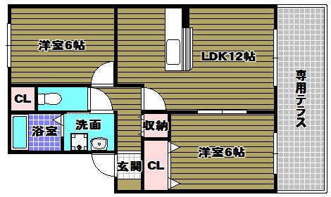 プレミールB棟(2LDK/1階)の間取り写真