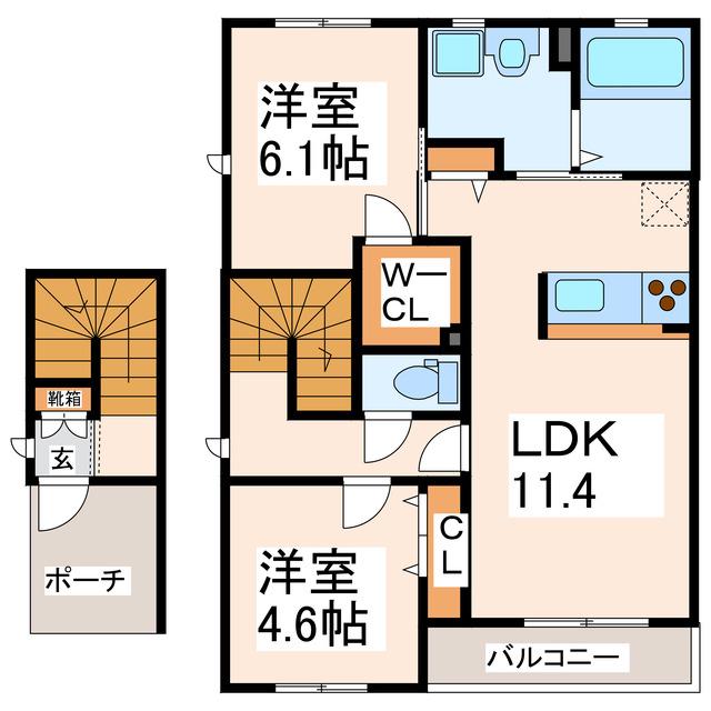 エムビレッジA(2LDK/2階)の間取り写真