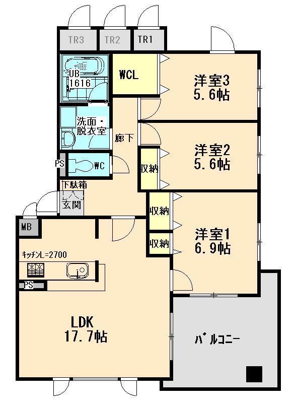 マンションTOKIWAGIII(3LDK/1階)の間取り写真