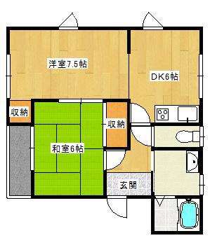 ウィステリアB(1LDK/1階)の間取り写真