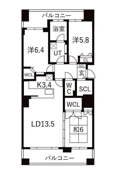 グランファーレ札幌菊水グランシェール(3LDK/9階)の間取り写真