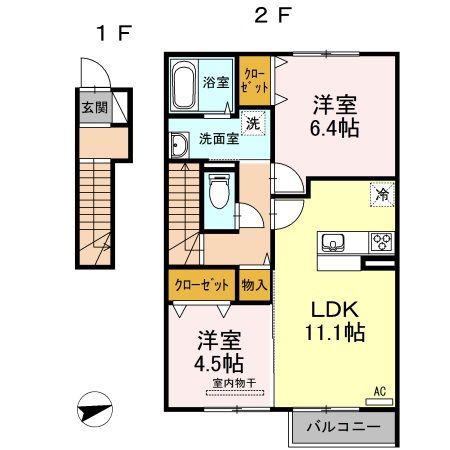 ツーエイト(2LDK/2階)の間取り写真