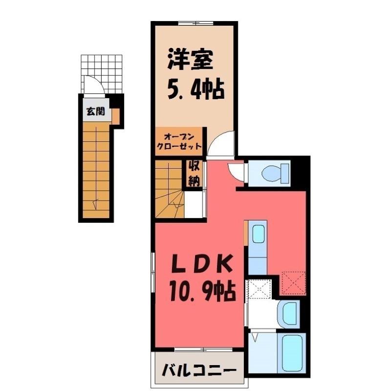 メゾンドソレイユ上大島(1LDK/2階)の間取り写真