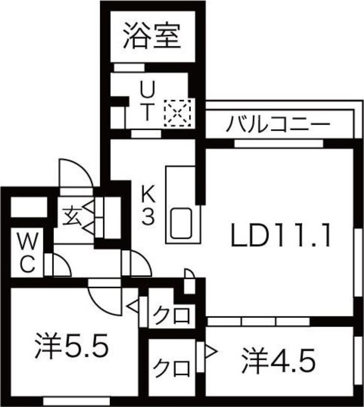 ANGELIC VILLAGE北23条(2LDK/3階)の間取り写真